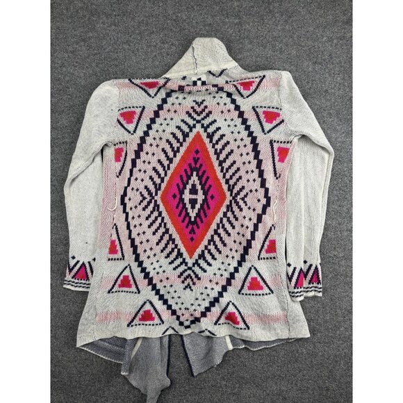 Billabong Sweater Cardigan Womens Medium Cream Pink Shawl Collar Aztec Geometric - Picture 7 of 8